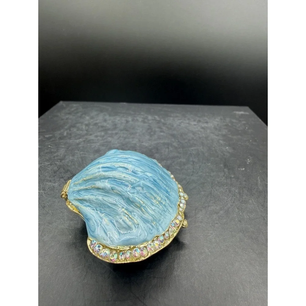 🦪💙 Blue Oyster Trinket Box Coastal Seashell Keepsake Jewelry Box ✨🌊